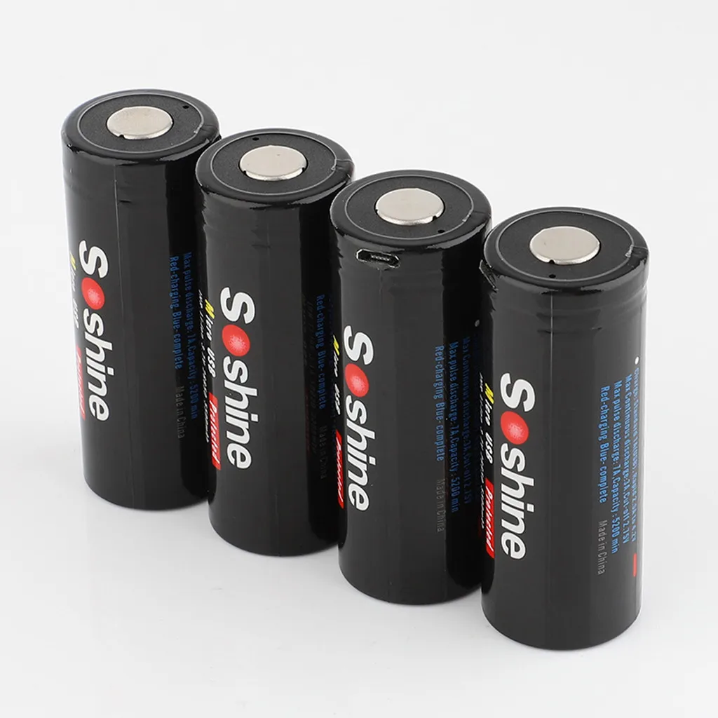 Soshine 4 шт USB литий-ионная аккумуляторная 26650 5500mAh 3,7 V Защищенные батареи