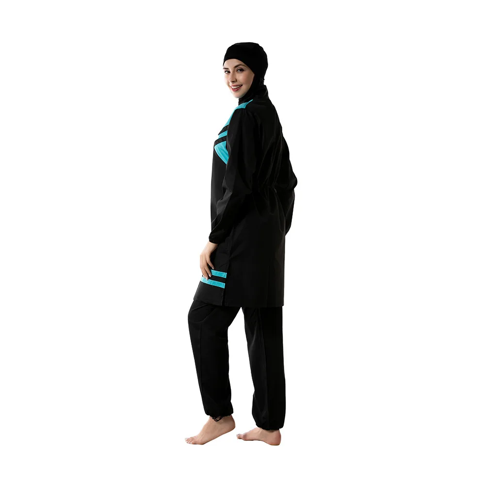 

Women's Conservative Swimsuit Loose Plus Size Zipper Hooded Thin Sportswear Three-piece Burkini Muslim Swimwear Foloral Abaya