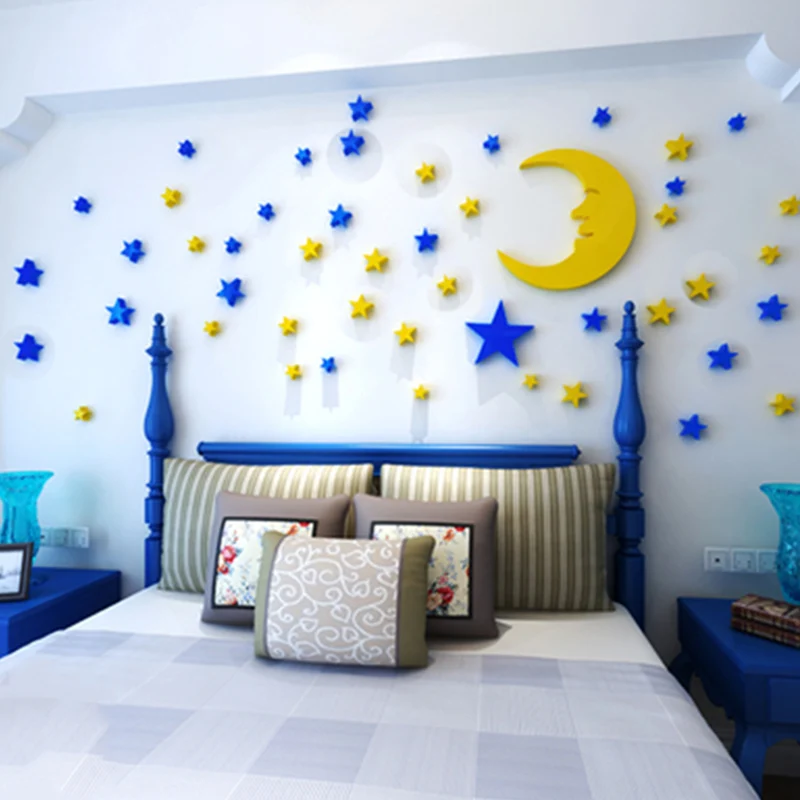Мультяшные зеркальные настенные наклейки со звездами потолок украшение для