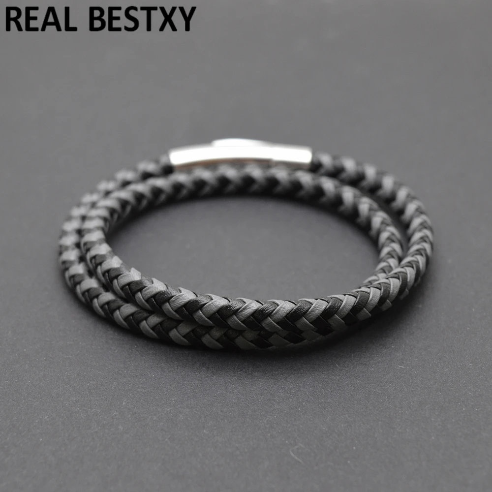 Мужские плетеные кожаные браслеты с логотипом на заказ серое черное украшение из