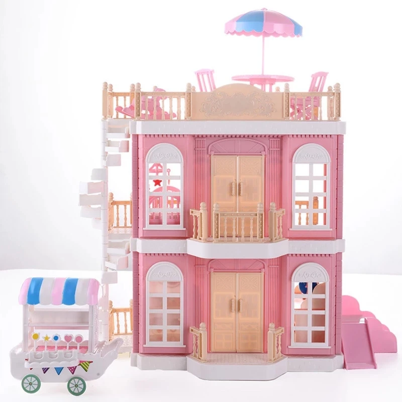 

Baby DIY Doll House Accessories Pink Blue Princess Villa Handmade Construction Miniature Furniture Dollhouse For Children Gift