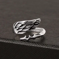 thai silver mens single domineering feather tail ring devil angel retro open ring live mouth ring male personality jewelry