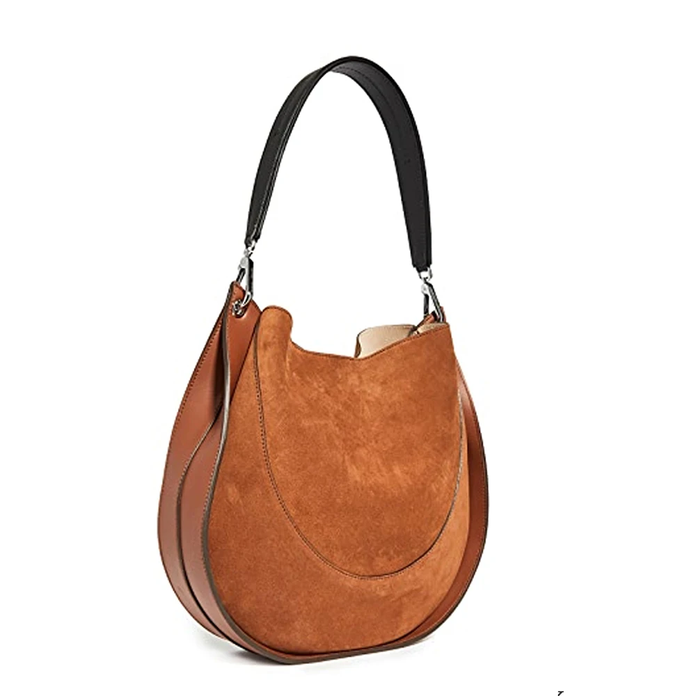 

Fashion Scrub Leather Splicing Saddle Bag Women's Shoulder Bag Designer Semicircle Women Handbag Large Capacity Tote Purse New