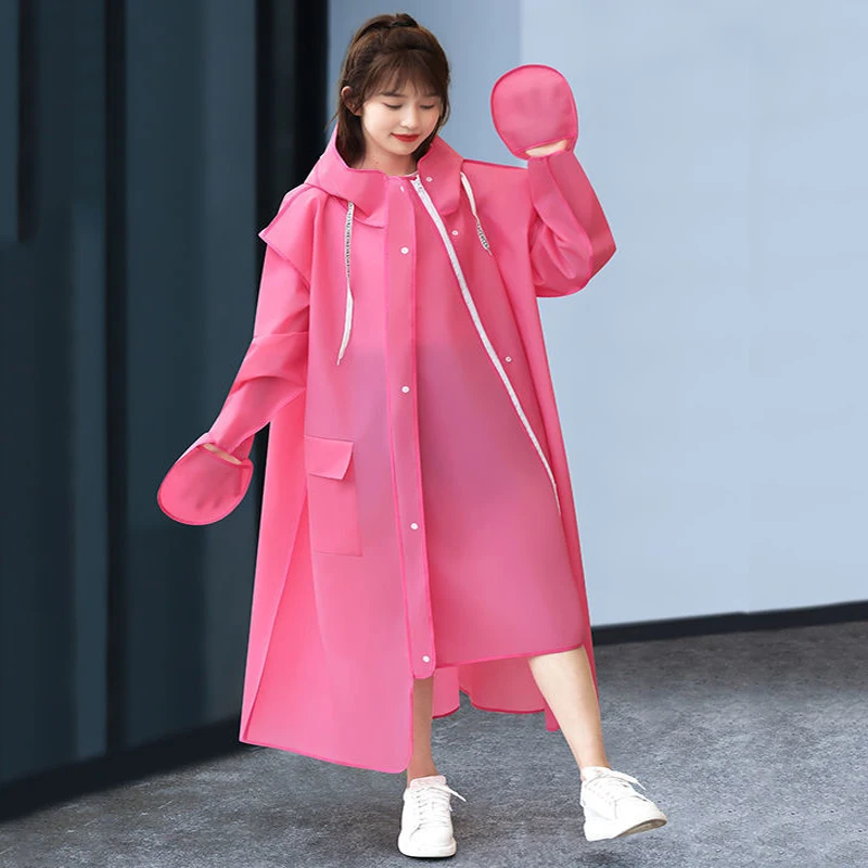 

Fashion Outdoor Rain Coat Women Covered Transparent EVA Girls Bicycle Raincoat Travel Waterproof Rainwear Adult Poncho with Hood