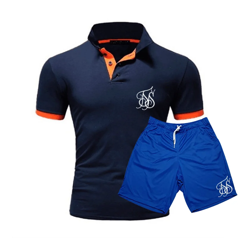 

Men's sports POLO shirt and shorts set high quality slim fitness t-shirt running sports quick-drying shorts set