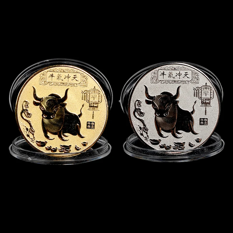 

1pcs 2021 Year Ox Commemorative Coin Chinese Zodiac Souvenir Coin Art Craft Gift