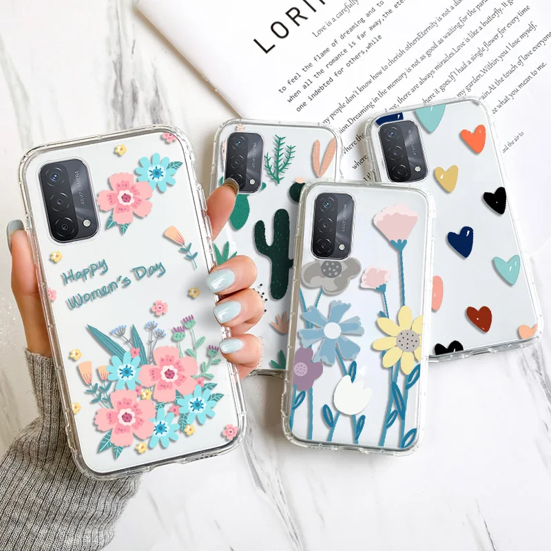 OPPO A53S Case On OPPO A52 A72 A92 A93 A94 A95 A11 A15 A35 A37 A3S A5S A54 A74 5G Flower Clear TPU Phone Funda OPPO A9 2020 Capa