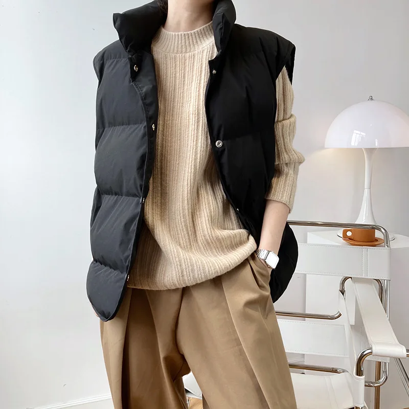 

Original New Arrival Autumn Winter Women Down Cotton Vest Short Loose Outer Wear Sleeveless Bread Coat Cotton Vest Jacket