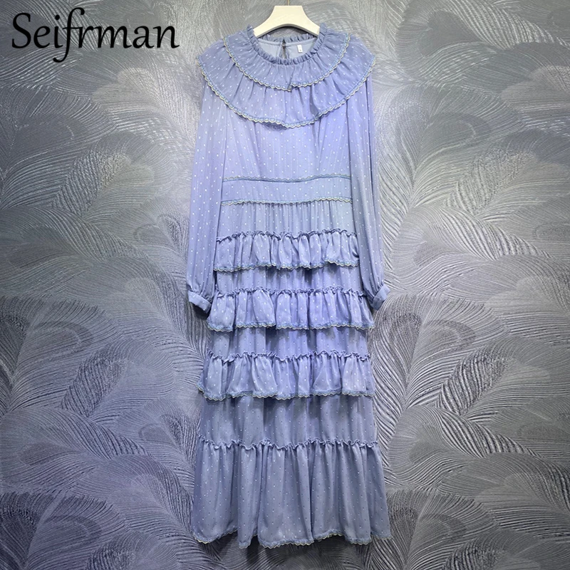 

Женское кружевное платье-трапеция Seifrmann, длинное дизайнерское платье с рукавами-фонариками и принтом, лето 2021