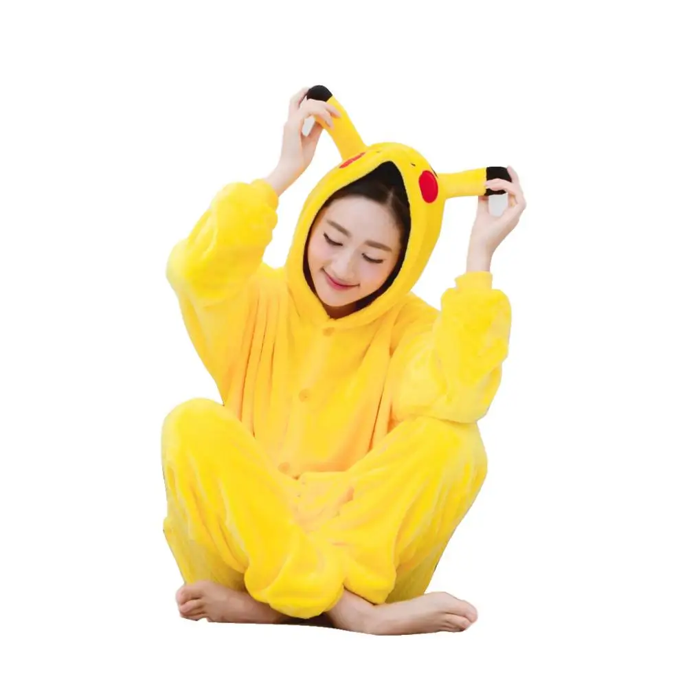 Unisex Adults Animal Pajamas Anime Onesie Cartoon Yellow Hoodie Flannel Cartoon Cute Warm Cosplay Sleepwear