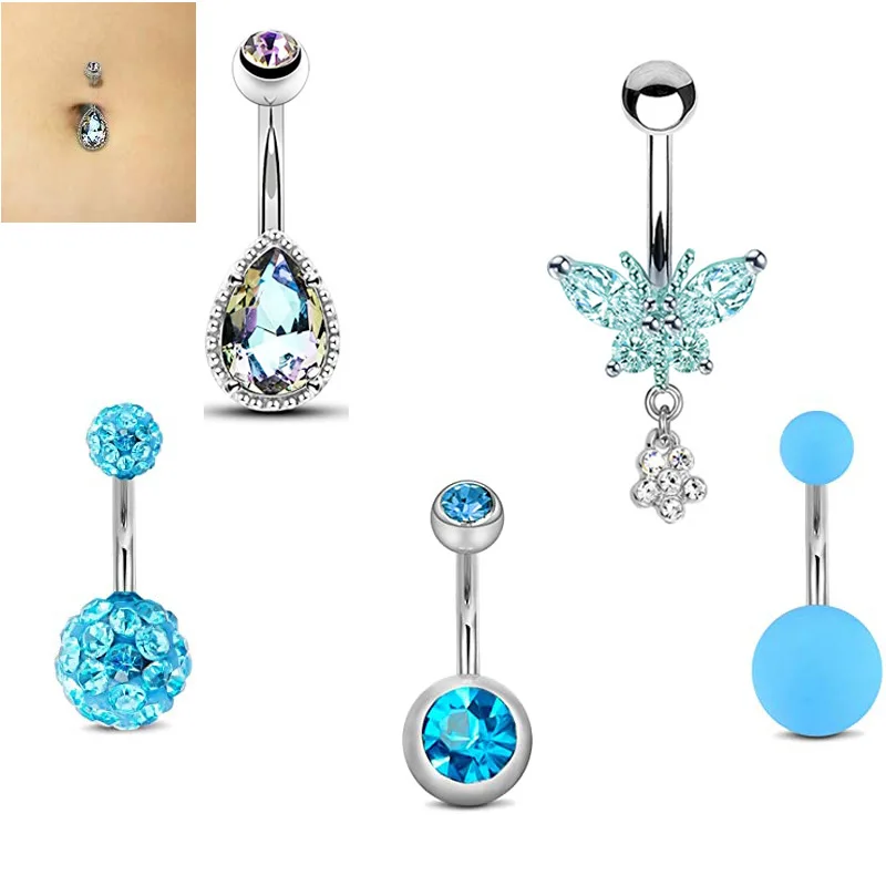 

5 pcs/pack Stainless Steel Belly Button Rings Butterfly CZ Navel Piercing Fashion Body Jewelry for Women