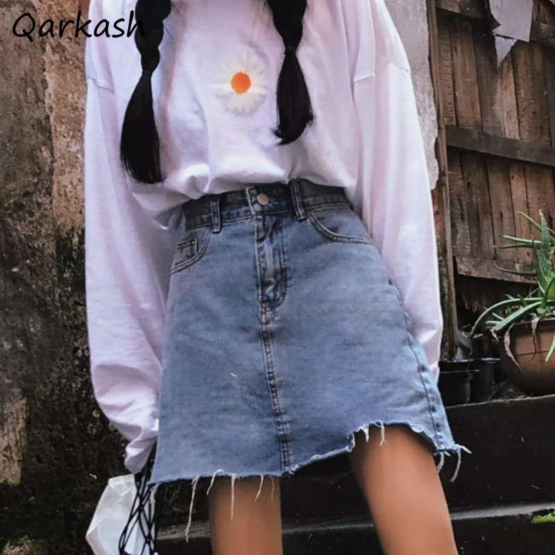 

Skirts Women Summer Mini Denim Students Empire Simple All-match Ladies Streetwear Chic Ulzzang Basic Popular Clothing Ins New