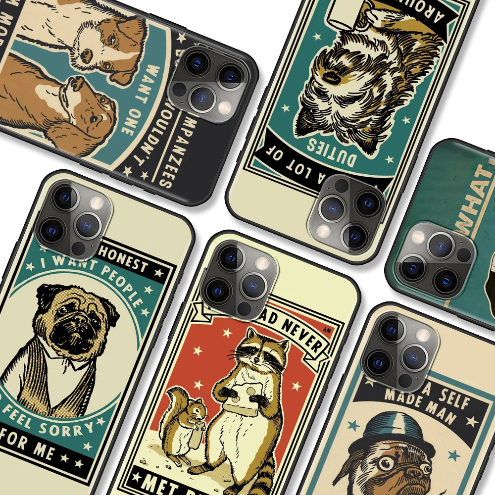 

Cat Dog Animal Art Phone Case for Apple iPhone 11 7 XR 12 Pro Max x 7 6 6S 8 Plus 11 Pro Max 12 Mini XS 5 5S SE Phone Bag