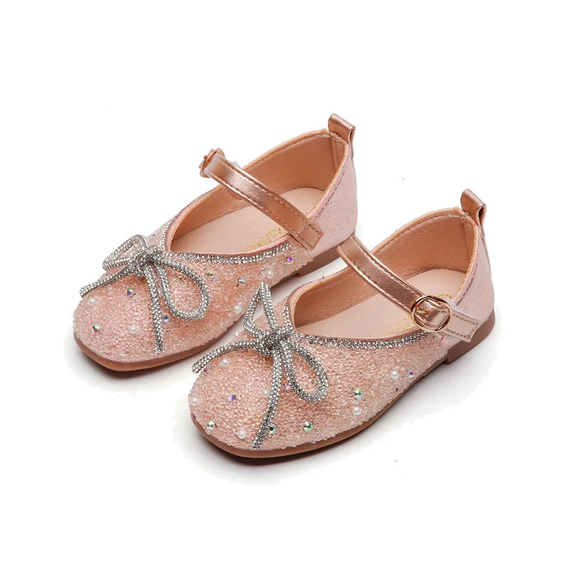 

Children Rhinestone Leather Shoes Autumn 2022 New Girls Bow Princess Shoes Girls Casual Shoes Sequined Sweet Bow-knot Hot Cute