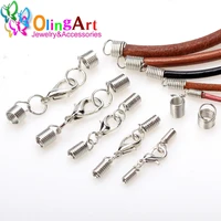 inside 22 22 5345 5mm leather cord spring clip bracelet necklace crimps end lobster clasp fastener diy jewelry making