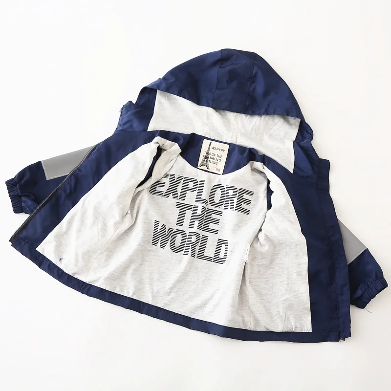 

New 2020 Autumn Kids Boys Jackets Fashion Letter Print Color Patchwork Hooded Zipper Coat Children Windbreaker Waterproof Jacket