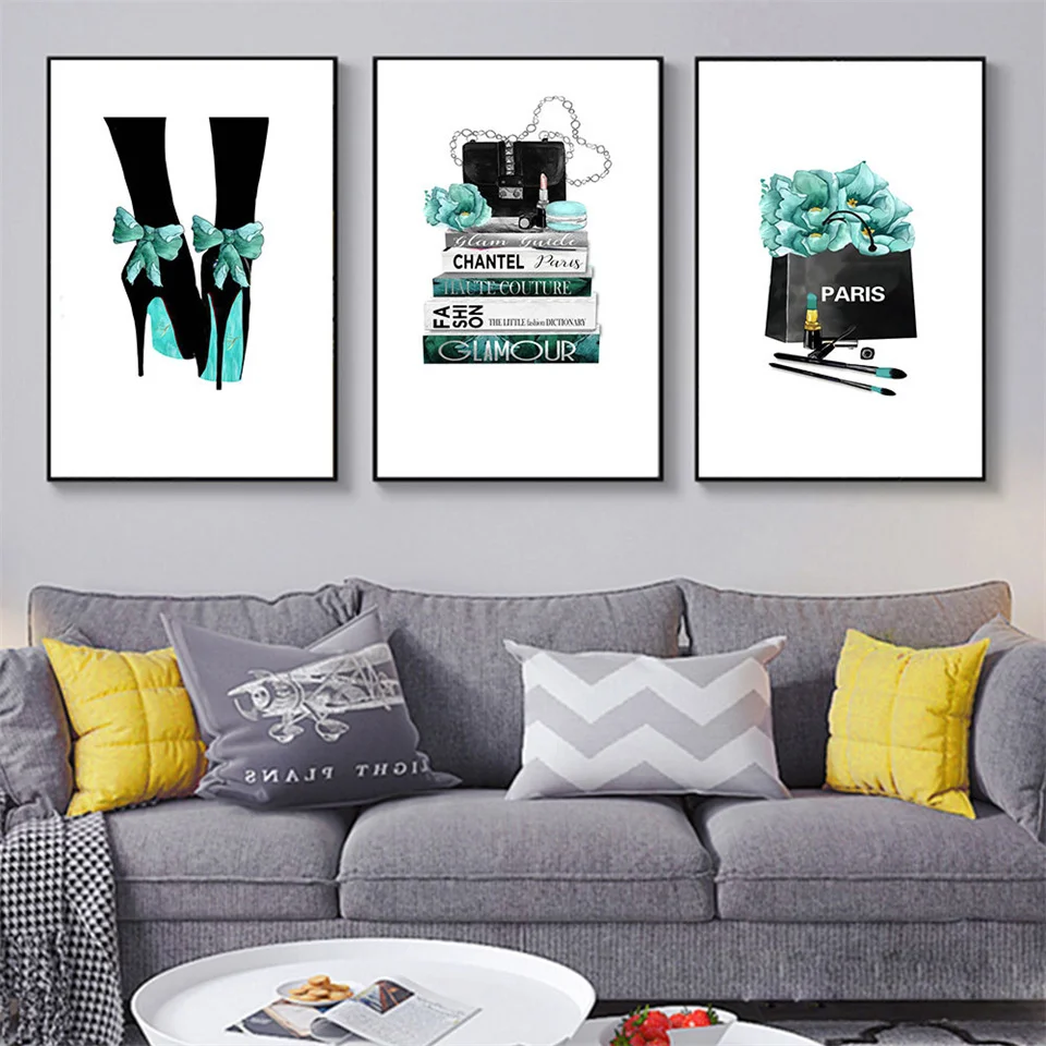 

Home Decor New Nordic Canvas Wall Art Picture Prints And Posters Fashion Women Paris Bags Perfume Clothing Store Wall Painting