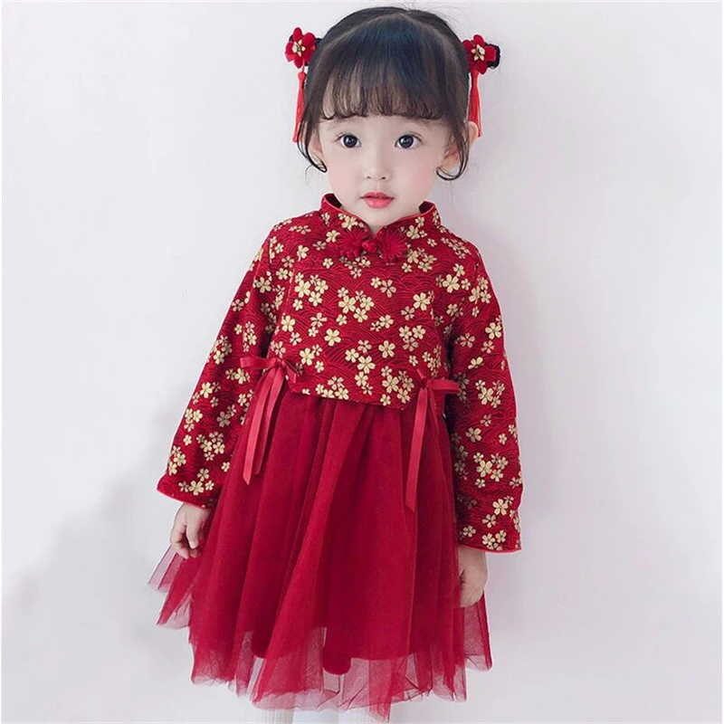 Baby Girls Dresses Embroidered Mesh Princess Dress Kids Red vestidos for 0-8 Years Children New Year Clothes Christmas Costumes
