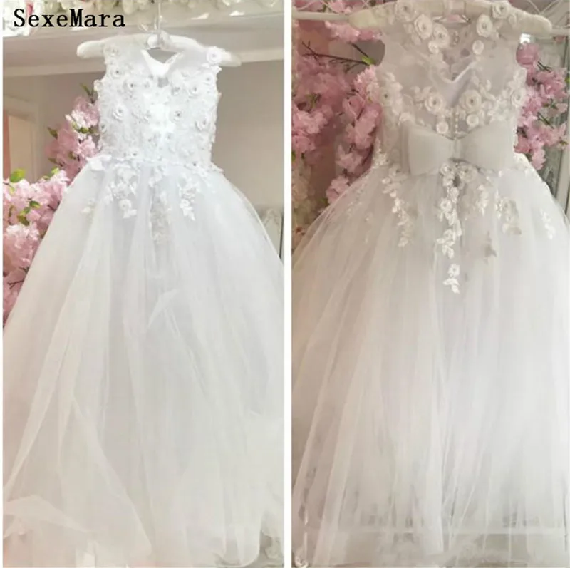 

White Ivory High Quality Flower Girls Dress Baby Girls Communion Dresses Party Gown Custom Made