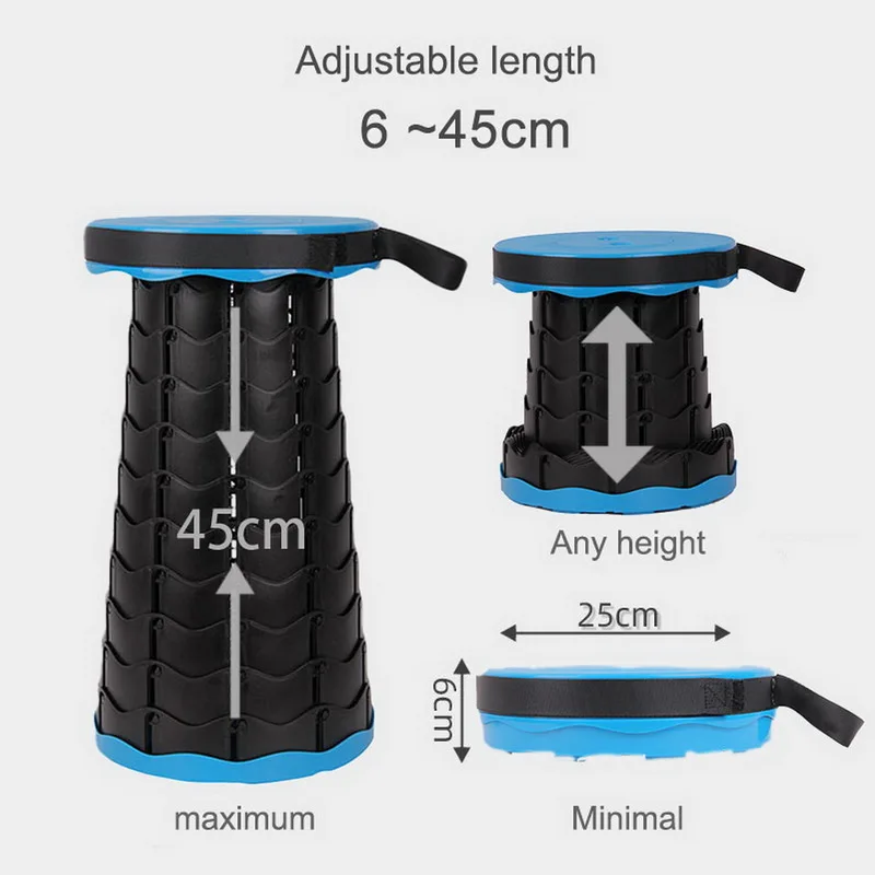 

Outdoor Retractable Stool Folding pocket Chiar Portable Camping accessories Convenient Fishing plastic Chairs Foldable small