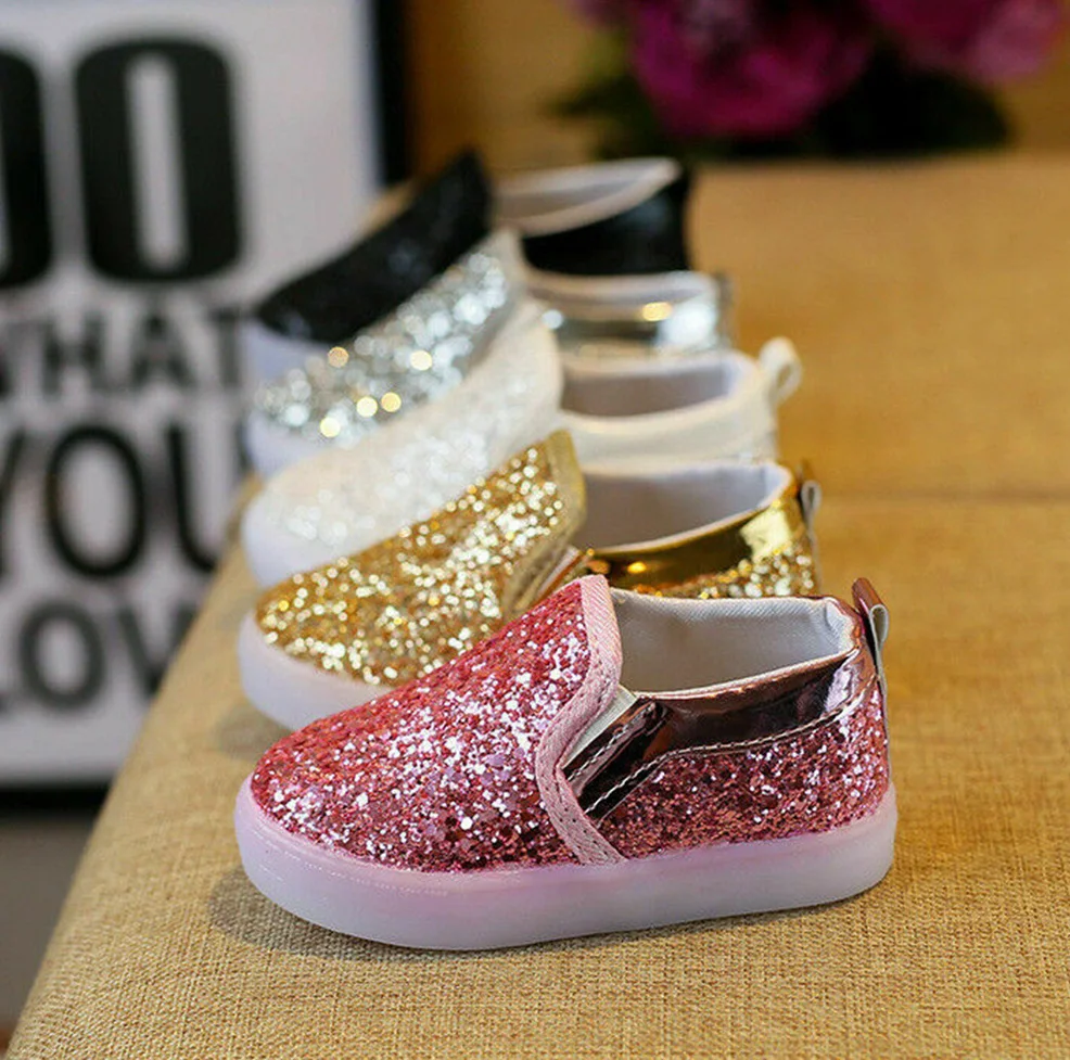 LED Fashionable Casual Easy to wear Sequins Boy Girl Shoes Luminous Toddler Baby Lights Size Lot | Детская одежда и обувь