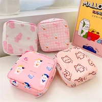 travel kawaii cosmetic storage bag for girls cute bear rabbit tampon sanitary pad pouch mini makeup earphone coin sundries bags