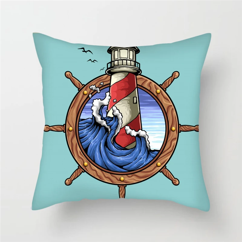 Fuwatacchi Cartoon Anchor Throw Pillow Case Cushion Covers Rudder Compass Cover For Home Sofa Chair Decor Pillowcases | Дом и сад