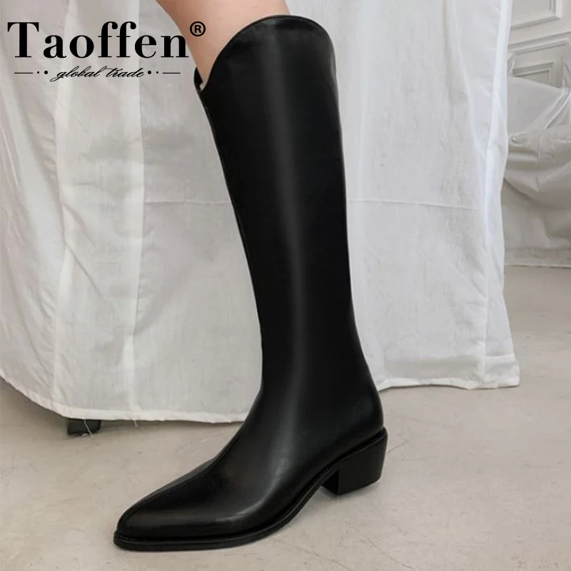 

Taoffen Size 32-43 Winter Women'S Long Boots Shoes 2022 Retro Low Heel Western Fashion Cool Party Club Ladies Footwear