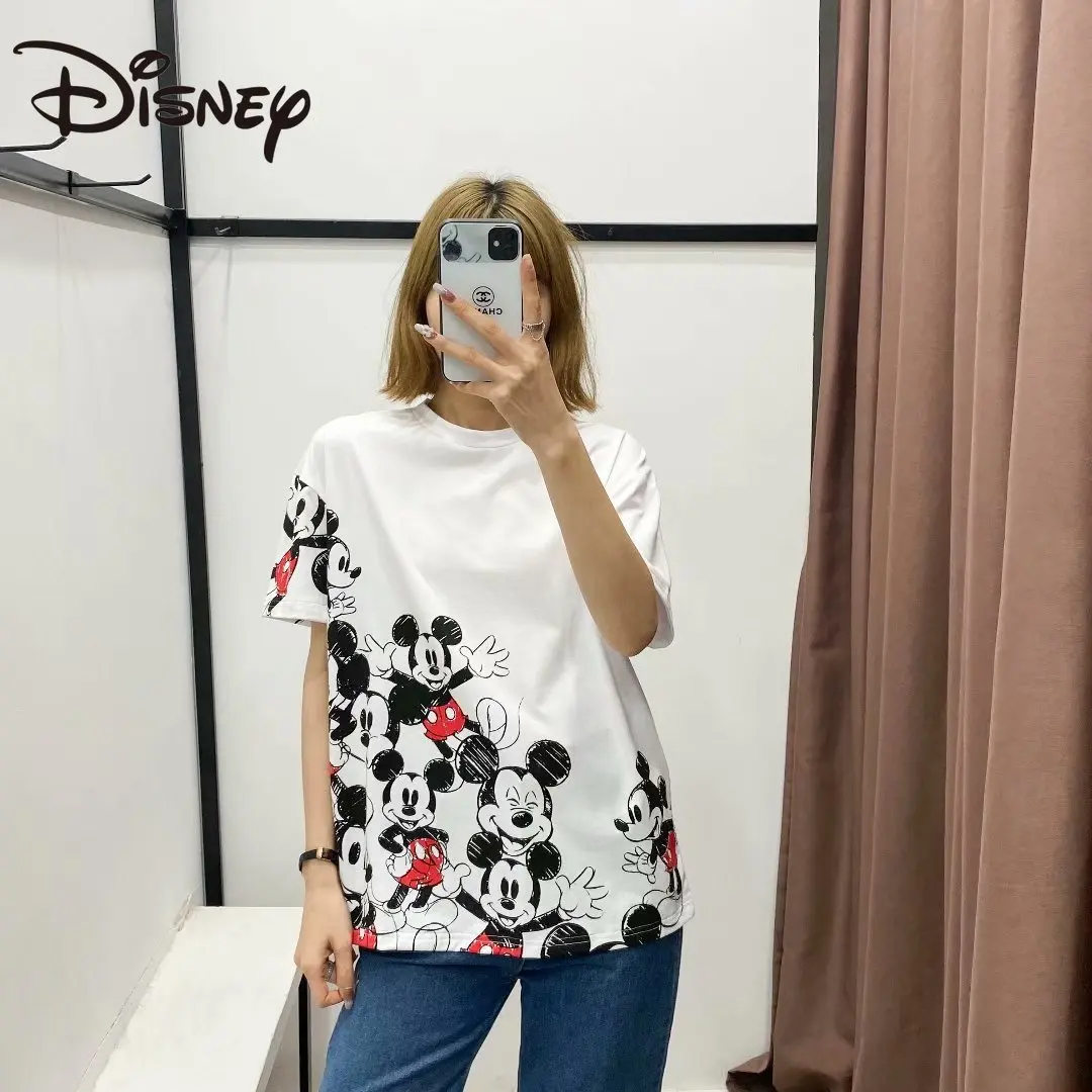 

Disney EuropeanandAmericanstyle women's fashion versatile round collar top Mickey Mouse print loose loose short sleeve T-shirt