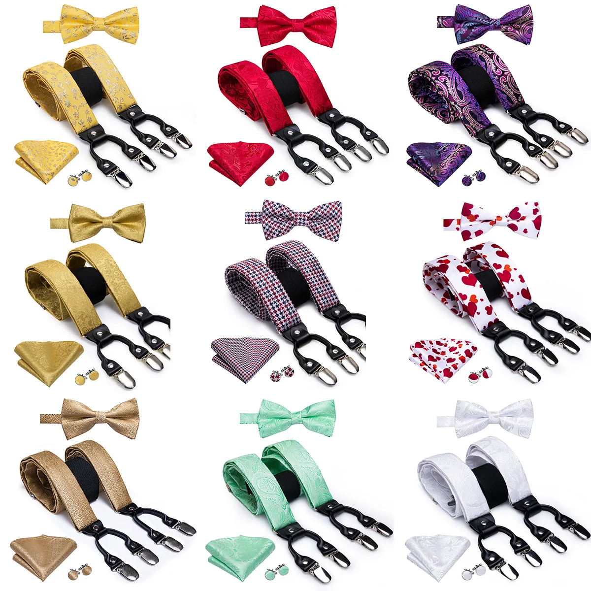 Подтяжки и галстук-бабочка Hi-Tie шелковые мужские для взрослых кожаные 6 зажимы подтяжек винтажный цветочный Пейсли набор подтяжек для свадь... от AliExpress WW