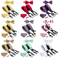 hi tie 45 color suspender for men 100 silk bowtie and suspender set luxury brown black vintage paisley floral 6 clips braces