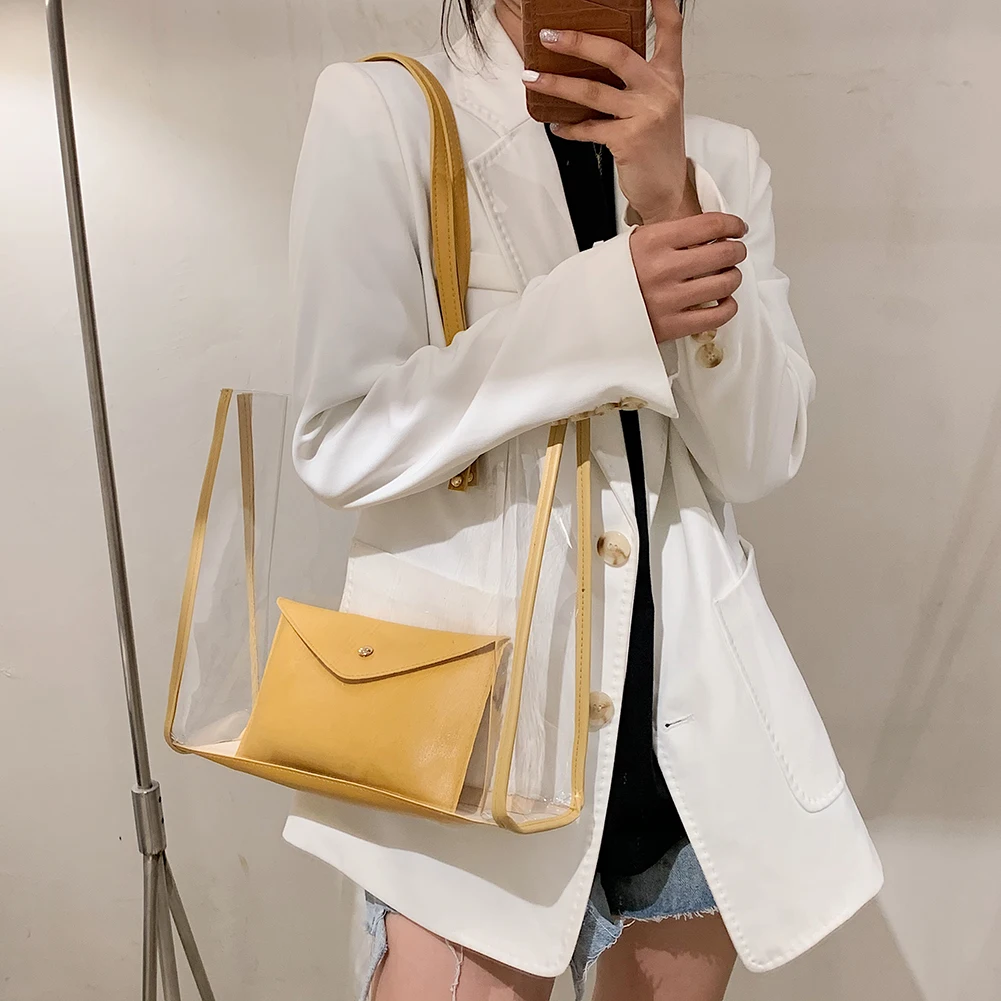 Summer Jelly Bag Transparent Large-capacity Female Trend Picture Mother Bag PVC Shoulder Bag Handbag
