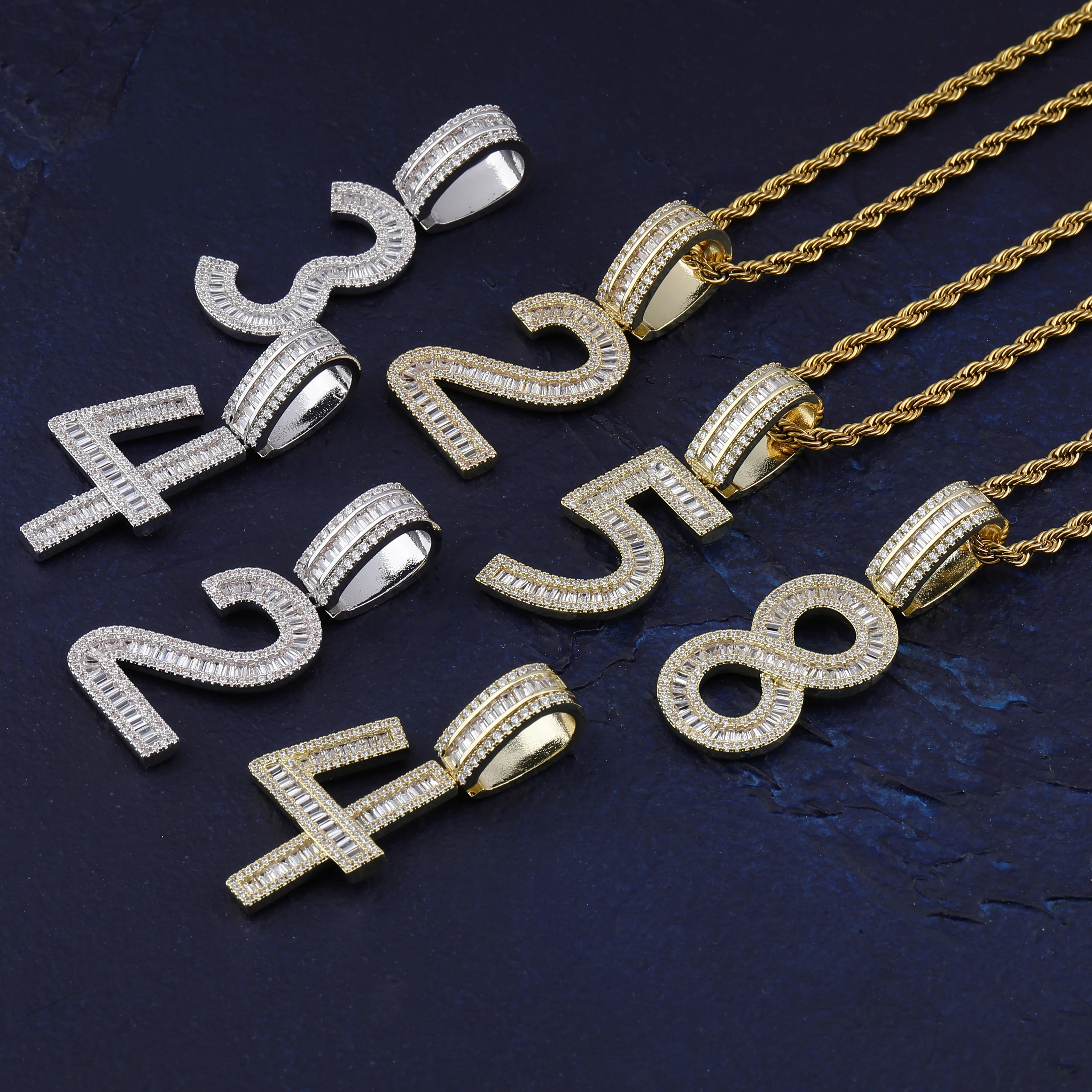 JINAO хип Hop1 9 лестница сбоку имя номер кулон & ожерелье со льдом из кубического