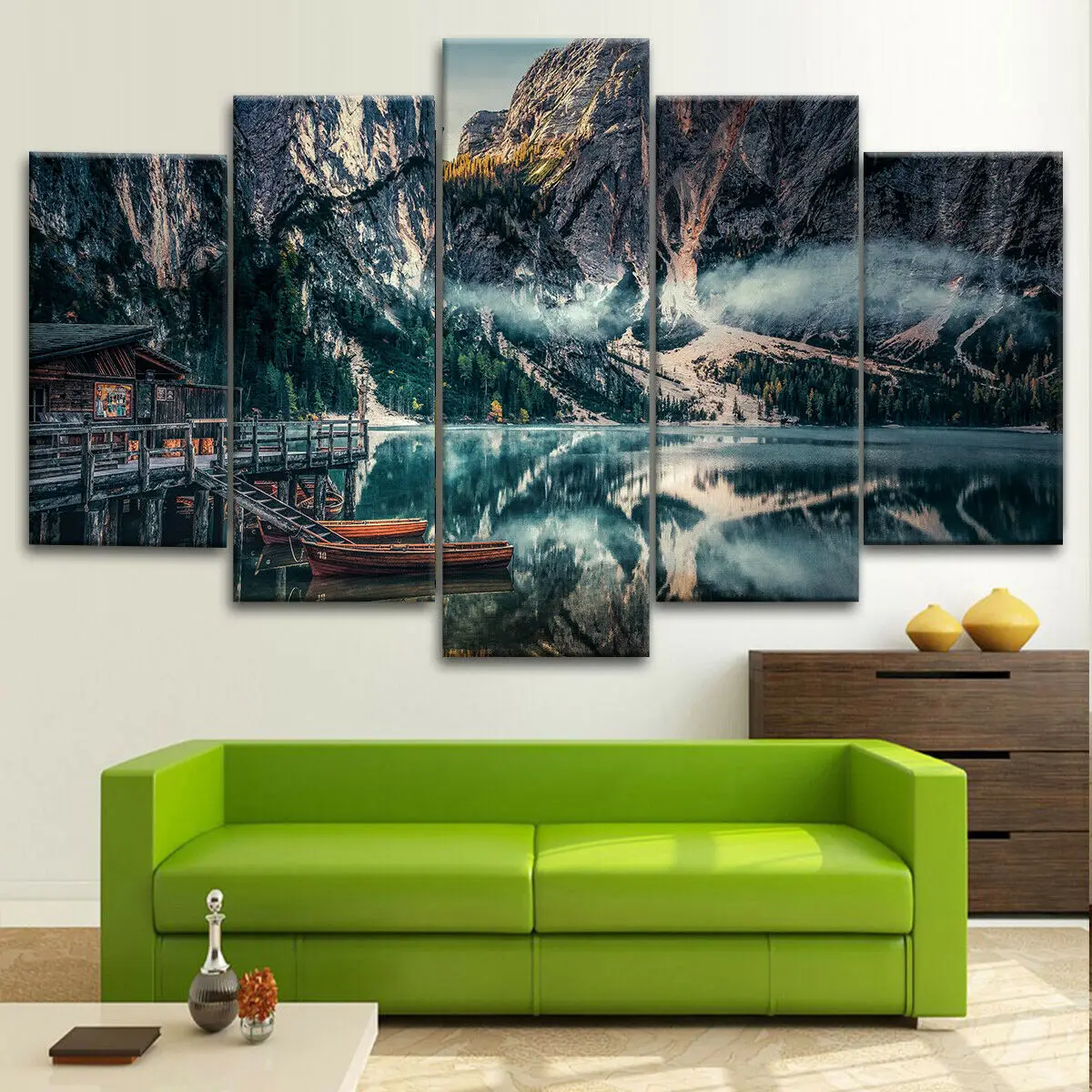 

No Framed Mountain Italy Landscape Boat 5 piece Wall Art Canvas Print Posters Paintings Painting Living Room Home Decor Pictures