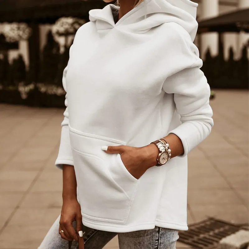 Флисовая теплая Женская толстовка с капюшоном простая передними карманами для