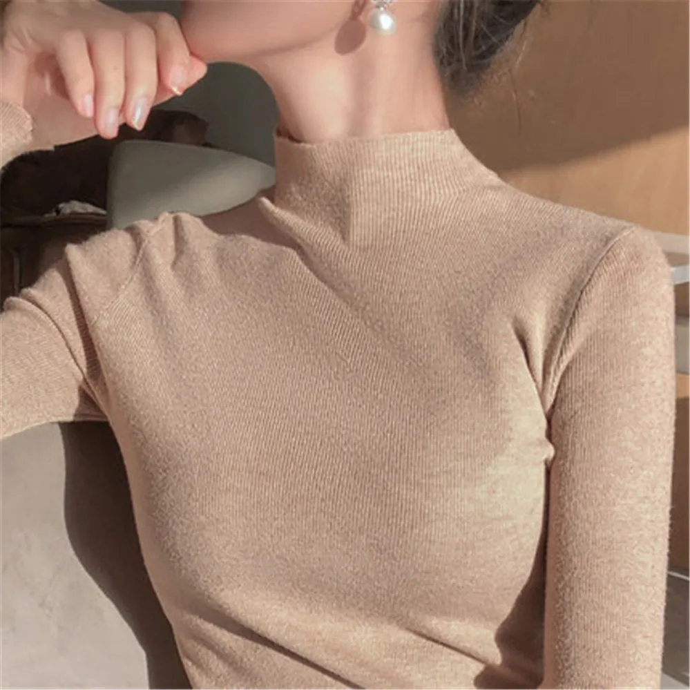 

2021 Newest Knitted Women turtleneck Sweater Pullovers spring Autumn Basic Women highneck Sweater Pullover Slim female cheap top