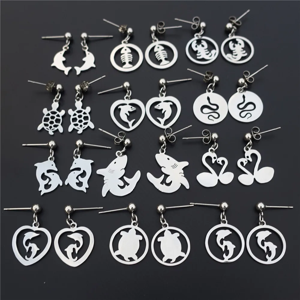 Нержавеющая сталь змея Лебеди черепаха дельфин Омаров рыбы костяные серьги для