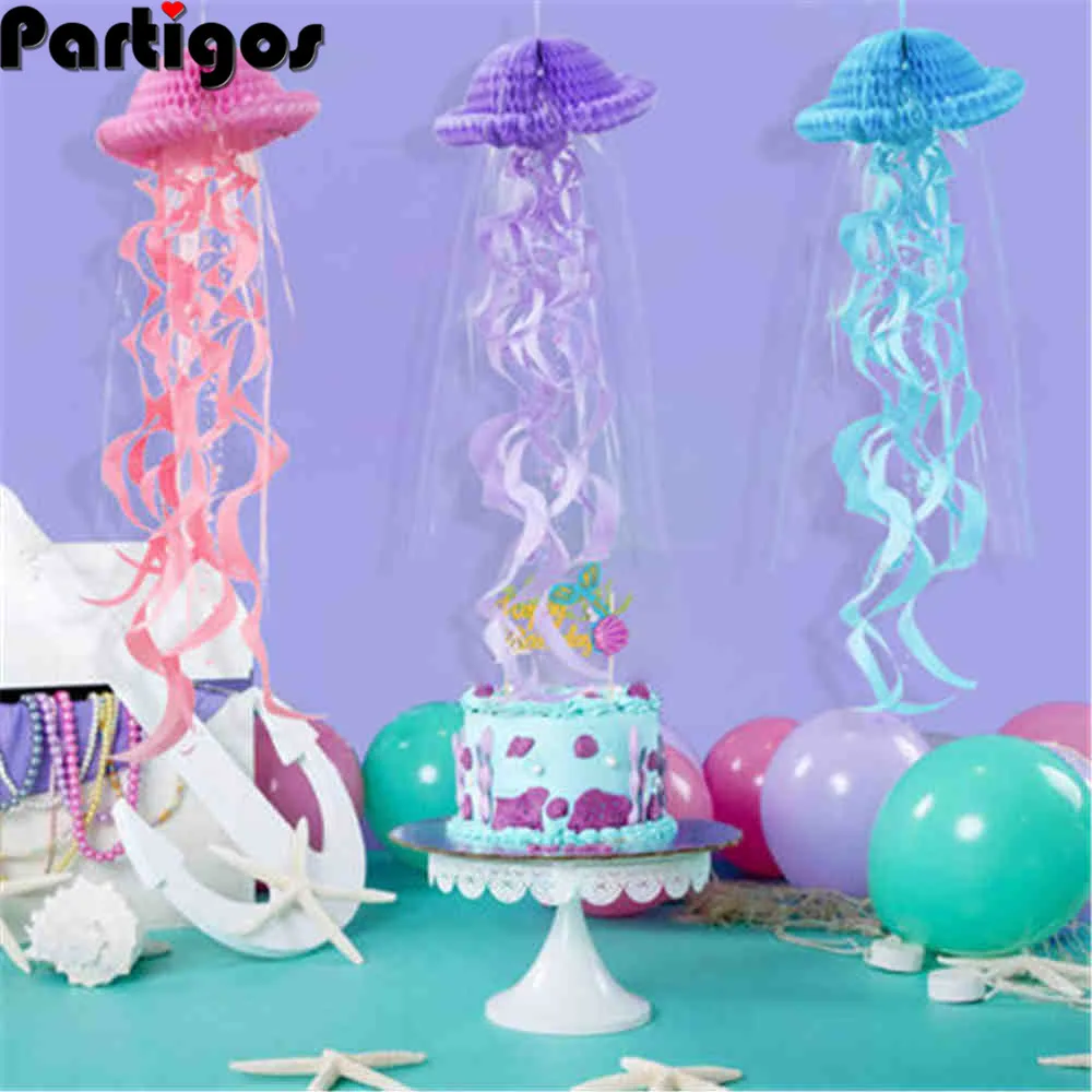 

Mermaid Party Decorations DIY Hanging Honeycomb Jellyfish Pastel Mermaid Birthday Decor Under the Sea Paper Ornament Supplies