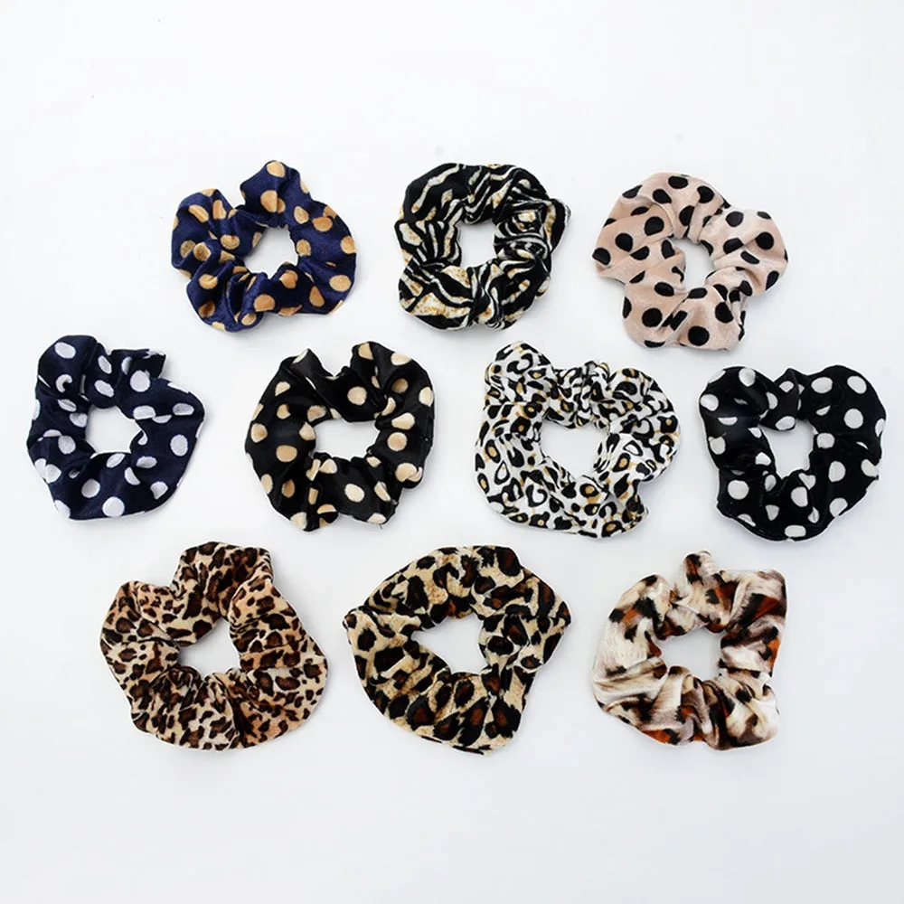 

New Arrivals Leopard Velvet Scrunchies Ladies Hair Tie Striped Elastic Hair Ring Hair tie Ponytail Holder Rubber Hair Band
