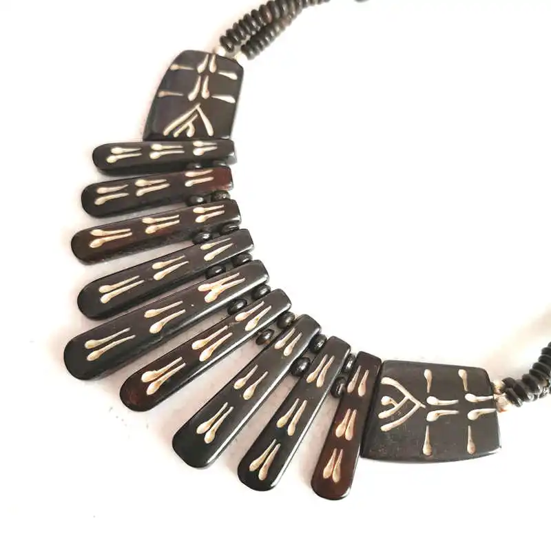 TNL431 Тибетский ручной резной Тотем Амулет Statement большой ожерелье кость тибетского