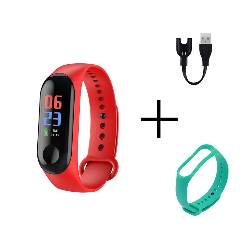 red green M3 умный браслет с цветным экраном, пульсометр, спортивный фитнес-трекер, Bluetooth, мужской женский браслет, Android IOS - Цвет: red green