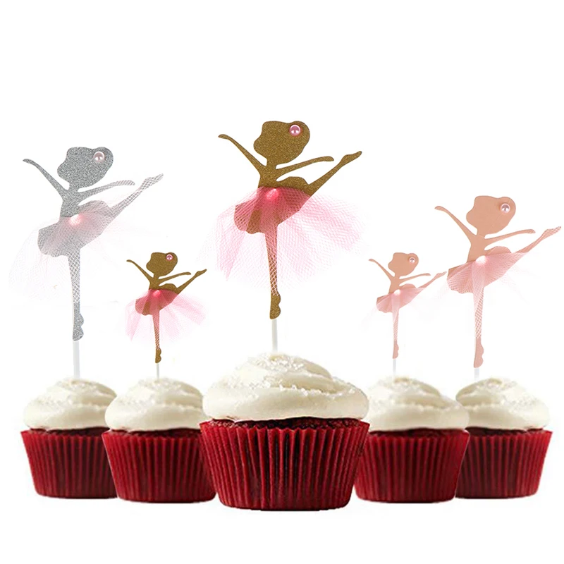 2 шт./упак. Топпер для кексов золотые блестящие танцевальные балерины девочек