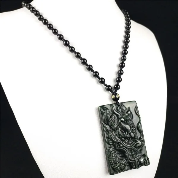 Сертифицированный китайский натуральный черный зеленый Нефритовый дракон кулон