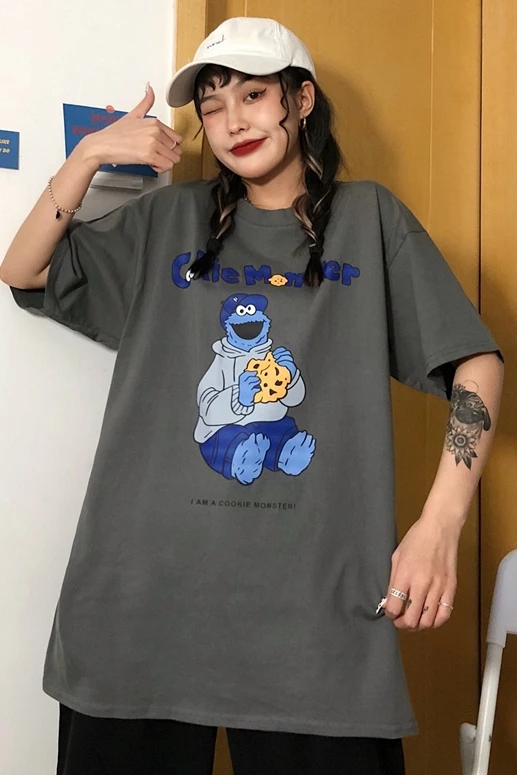 

Summer New Korean Loose Cartoon Short-sleeved T-shirt Tops Women 2021
