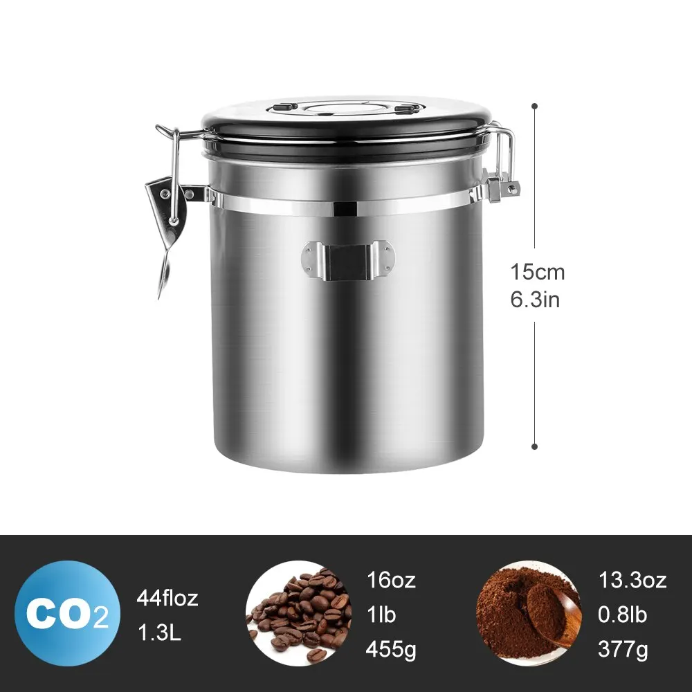 1.5L кофейная канистра с совок герметичный контейнер для кофе из нержавеющей стали комплект емкостей для хранения для кофейных бобы и чай