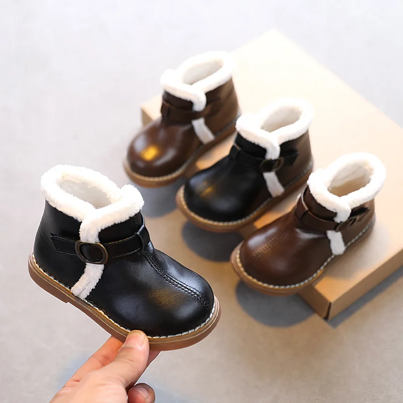 

Unisex Children's Ankle Boots Plush Fashion Kids Shoes for Girls Boots 2021 boys Winter Pu Leather Shoes Sneakers 13 6 7 Years