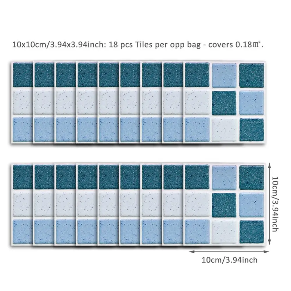 

18Pcs Self-Adhesive Oil-Proof Home Kitchen Mosaic Tile Sticker Decals Wall Decor