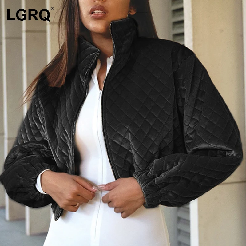 

[LGRQ] Stand Neck Short Cotton-padded Coat Long Sleeve Women's Parkas Western Style Fashion Tide New Autumn Winter 2021 19D4298
