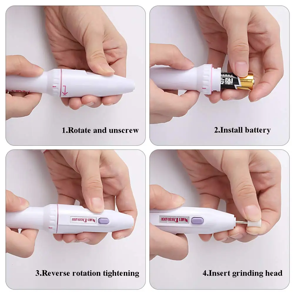 

5in1 Mini Nail Art Drill Machine Acrylic Electric Nail Pen Handpiece Bits Manicure Pedicure Gel Polish File Buffer