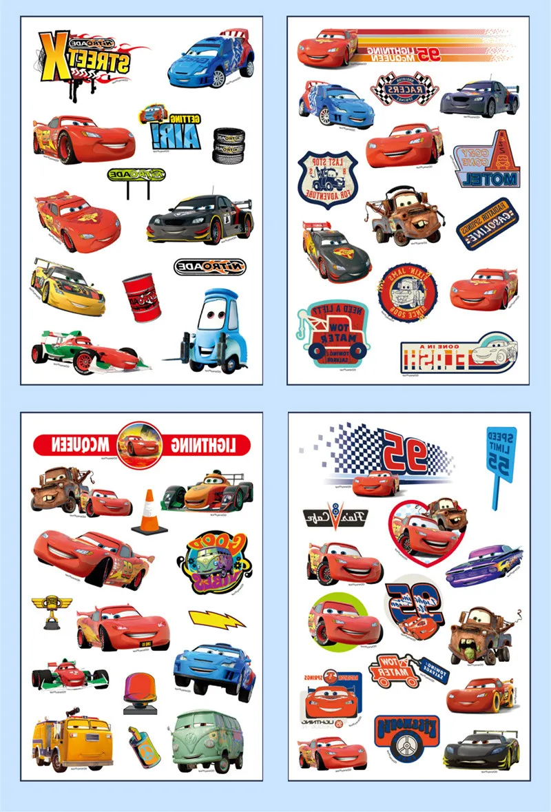 Disney-pegatinas de tatuaje temporal para ni&ntilde;os, juguete para coche de Pixar arte corporal a prueba de agua, con caja de regalo-1